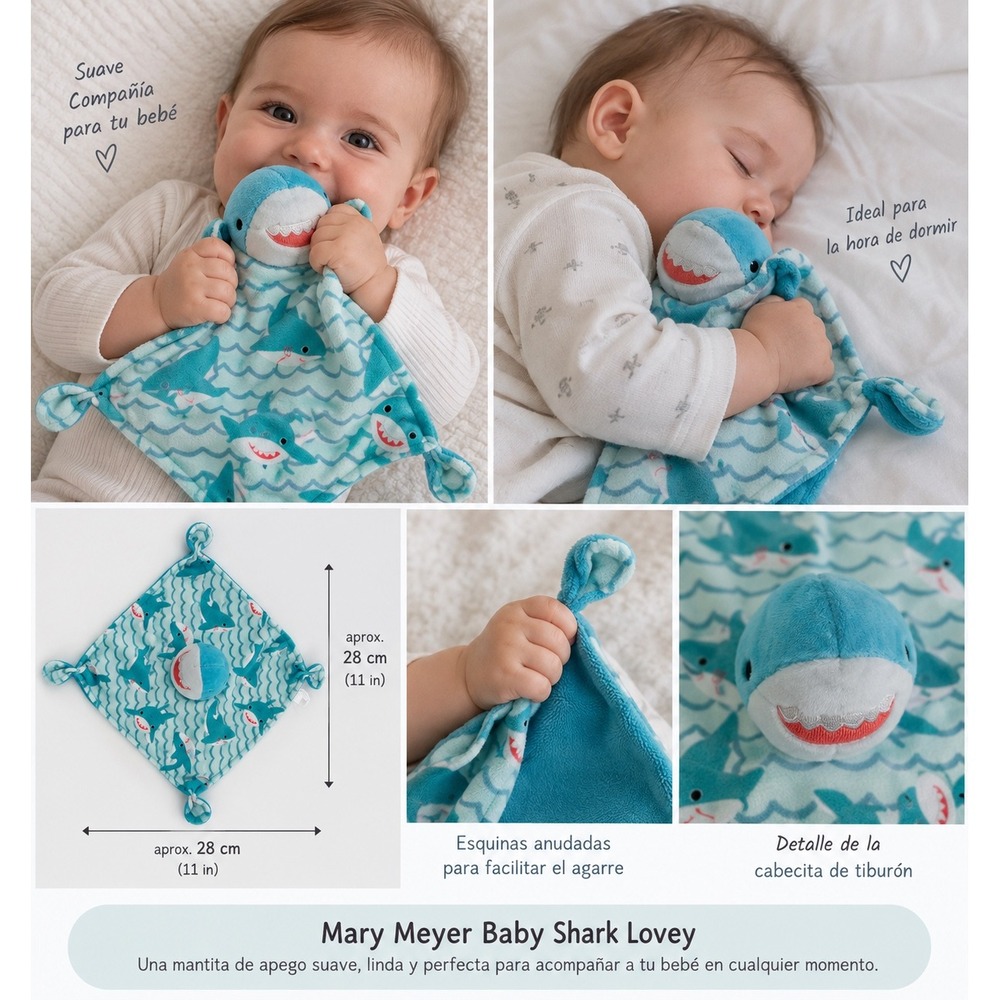Mary Meyer Shark Lovey Security Blanket Blue White Knotted Plush Soother 13x13